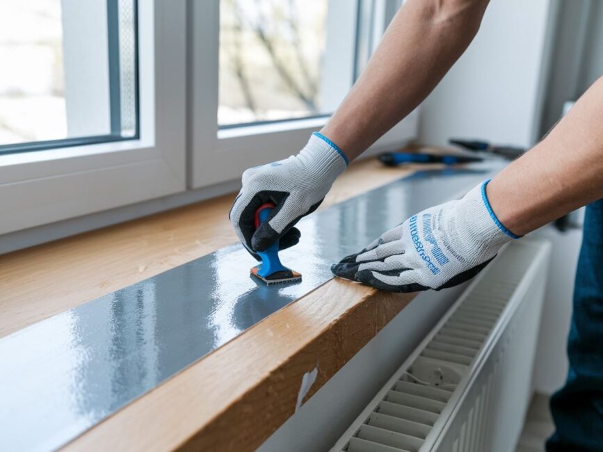 Proces nakładania okleiny na parapet